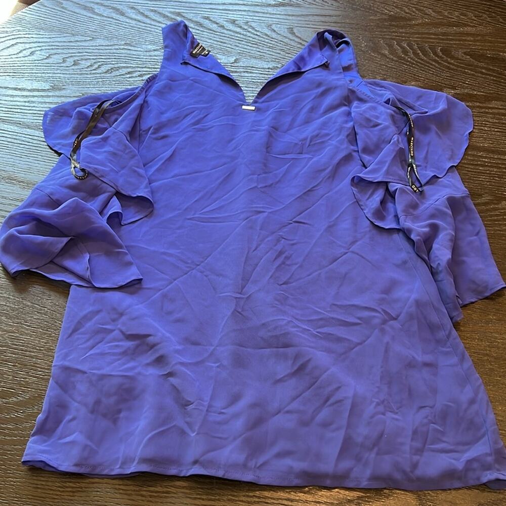 Blue Asymmetrical Ruffled Mini Dress - Picture 4 of 4